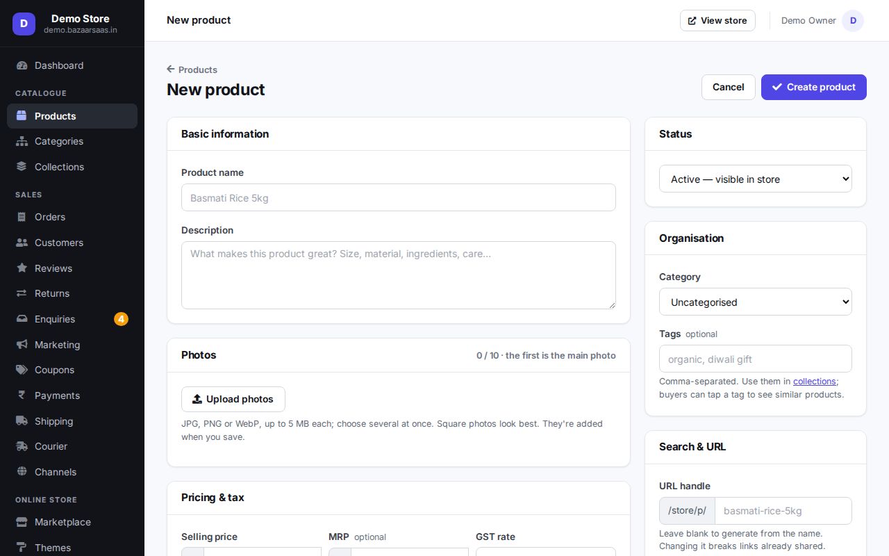 Adding a product in the admin