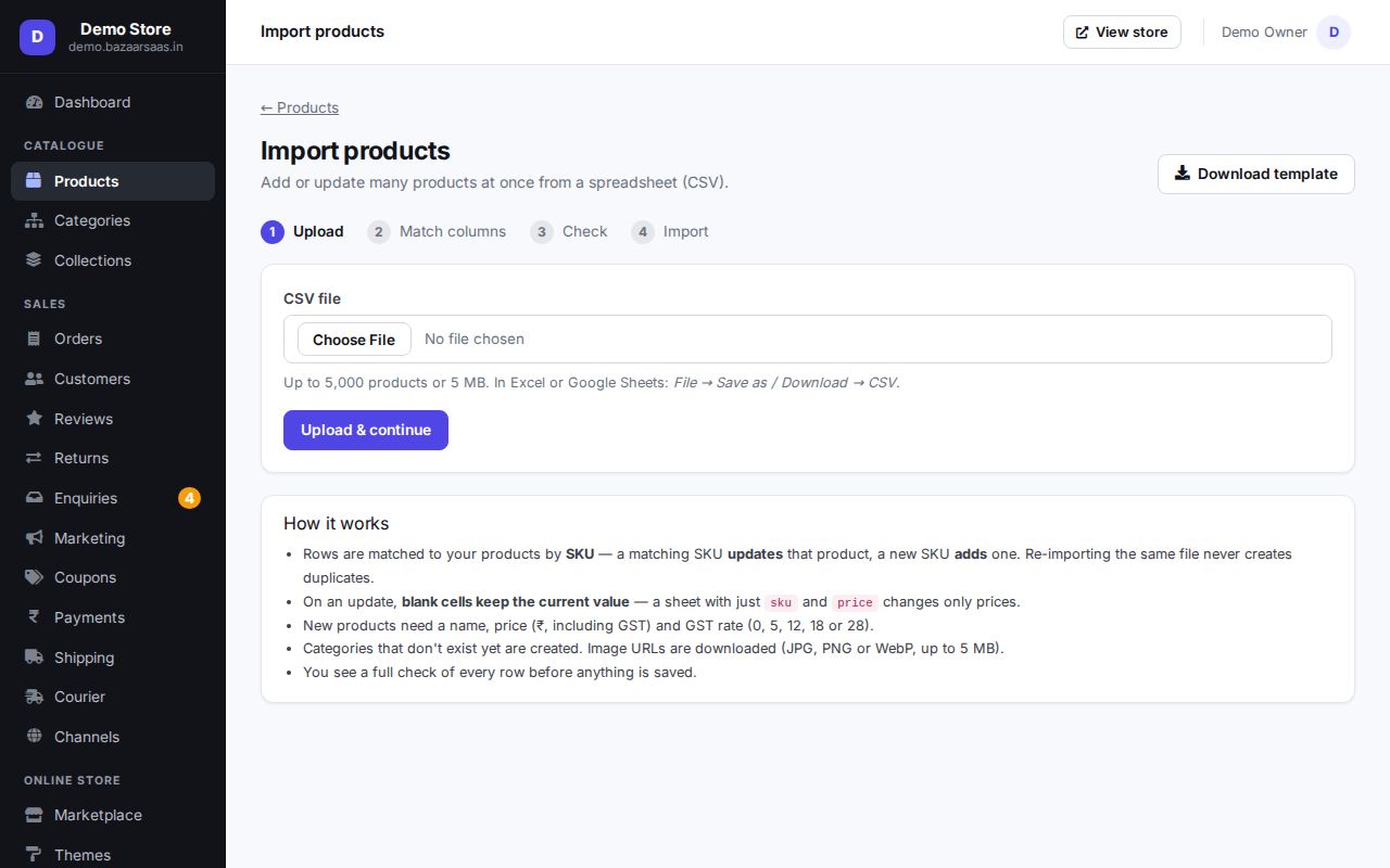 Importing products from a CSV file